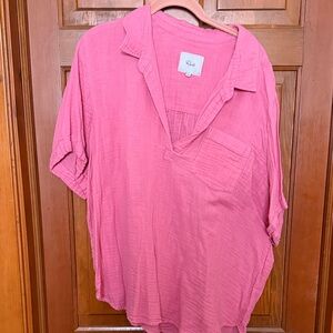 Rails Pink Gauze V-Neck Pocket Shirt